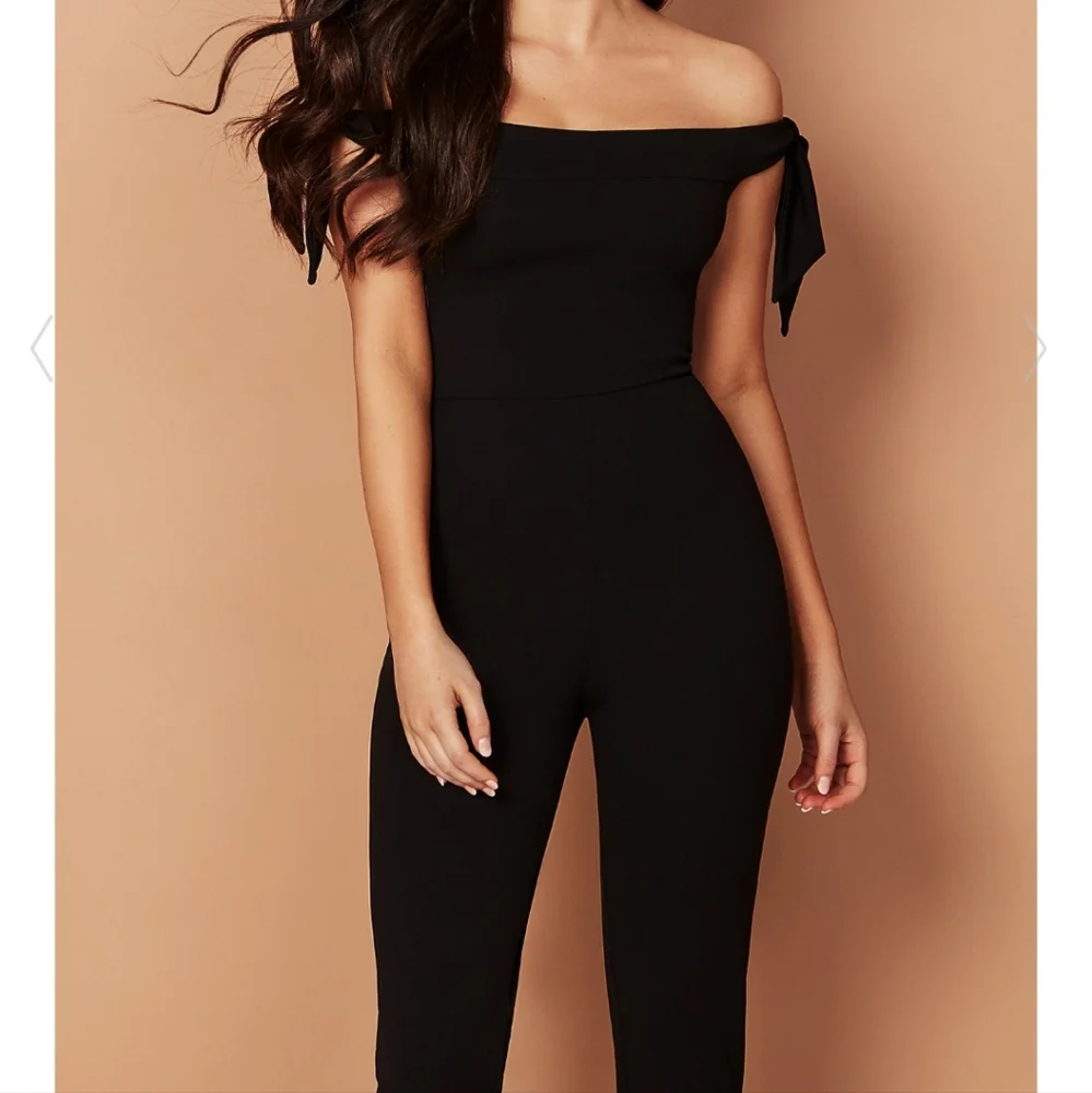 Nookie‎ Cleo Off The Shoulder Jumpsuit Black Tie Strap Small